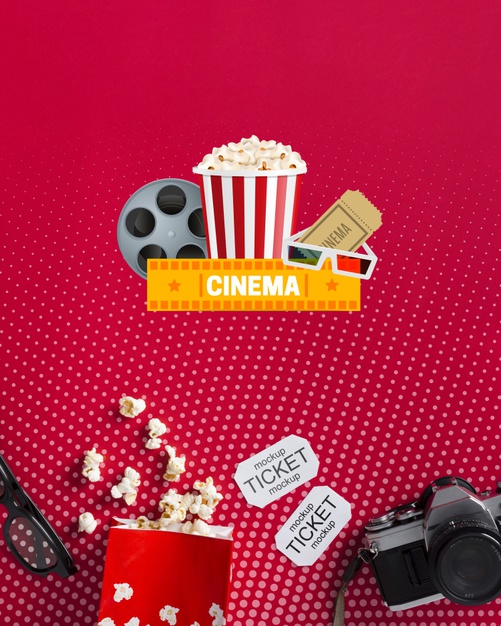 Download Freepik Top View Cinema Mock Up With Popcorn Free Psd Psd Pikdone