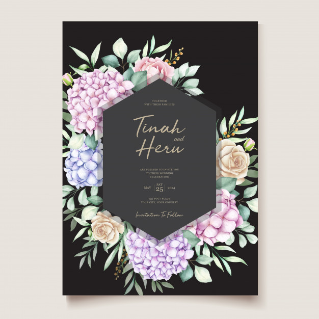 Freepik Watercolor Hydrangea Wedding Invitation Card Template Free 
