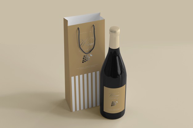 Download Freepik - Wine bottle mockup with bag Free Psd PSD - Pikdone