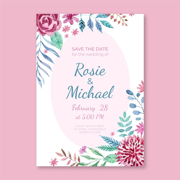 Freepik Watercolor floral wedding invitation template