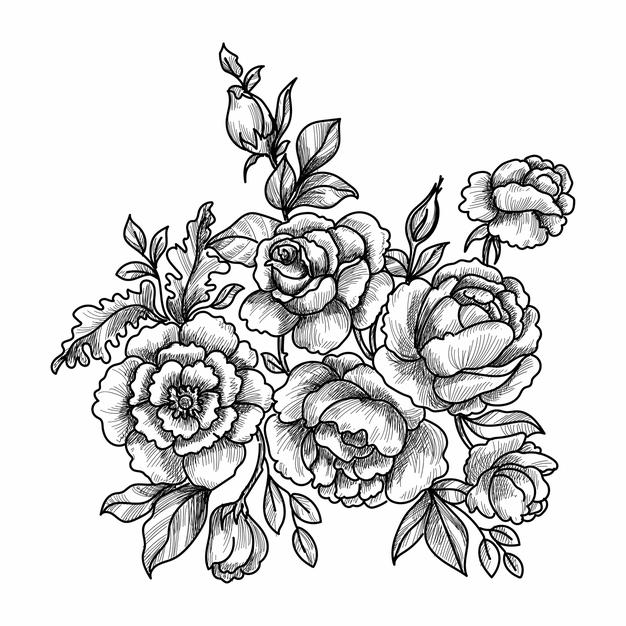 Freepik - Decorative floral sketch Free Vector [AI - EPS] - Pikdone